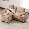 Sofa 2-Sitzer mit Hocker khaki, Sitzfläche 125x53x46 cm, Corduroy, Stauraum und USB-C-Anschluss,84x190x132 cm Bild 3