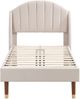 Merax Polsterbett 90x200 Ohrform Einzelbett aus Samt mit Kopfteil & Lattenrost Beige Bild 5