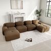 Flieks Modulares Cord Sofa 4-Sitzer mit 2x Hocker, Cloud Sofa rahmenlos, bodennah mit tiefer Sitzfläche, auch als Schlafsofa nutzbar, Braun Bild 3