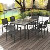 7-teilige Garten-Essgruppe mit 1 Tisch und 6 stapelbaren Stühlen aus dunkelgrau epoxidbeschichtetem Metall und Textilene Bild 4