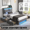 Polsterbett 90x200 cm mit USB-Anschluss, LED-Beleuchtung und vier Schubladen – PU-Bezug, platzsparendes Design Bild 5
