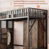 Hochbett 90x200 cm mit integriertem Kleiderschrank, großer Schublade und Sicherheitsleiter, Metalll‑Holz‑Design in Schwarz Bild 5