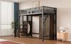 Hochbett 90x200 cm mit integriertem Kleiderschrank, großer Schublade und Sicherheitsleiter, Metalll‑Holz‑Design in Schwarz Bild 3