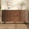 BlingBin Sideboard Schubladenschrank Anrichte Kommode Abgerundetes (2 Packung, 1 St, mit 3 Schubladen,Lamellen-Schiebetüren und verstellbaren Einlegeböden), 160 x 40 x 80,5 cm,für Wohnzimmer & Essbereich Bild 3