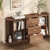BlingBin Sideboard Schubladenschrank Anrichte Kommode Abgerundetes (2 Packung, 1 St, mit 3 Schubladen,Lamellen-Schiebetüren und verstellbaren Einlegeböden), 160 x 40 x 80,5 cm,für Wohnzimmer & Essbereich Bild 4