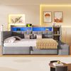 Merax Polsterbett 140 × 200 cm, Tagesbett, Daybett, Schlafsofa, mit hydraulischer Lagerung, USB- und Typ-C-Anschlüssen, Ablagefach, Stauraumbank am Fußende, LED-Lichtleiste, Samt, Dunkelgrau Bild 3
