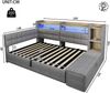 Merax Polsterbett 140 × 200 cm, Tagesbett, Daybett, Schlafsofa, mit hydraulischer Lagerung, USB- und Typ-C-Anschlüssen, Ablagefach, Stauraumbank am Fußende, LED-Lichtleiste, Samt, Dunkelgrau Bild 4