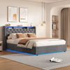 Polsterbett 140×200 cm mit hydraulischem Bettkasten, LED, USB/USB-C und Ablage, Grau Bild 4