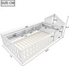 Kinder Hausbett aus Massivholz mit Stauraum, Sicherheitsgeländer & kleiner Tür,mit Dachdesign, Fensteroptik & Regalfächern,Weiß Bild 4