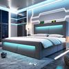 Bett 180x200 cm mit Stauraum, LED-Beleuchtung, USB- und Type-C-Anschlüssen, Samt, ohne Matratze Bild 4