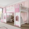 90 x 200 cm Hochbett mit Stauraumtreppe und Fenster, Weiß+Rosa Bild 3