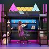 Merax Kinderbett 140 x 200 cm Jugendbett, Metall-Gaming-Hochbett mit integriertem Arbeitsplatz, LED-Beleuchtung und viel Stauraum, Schwarz Bild 3