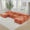 Ecksofa modular in Orange, Samtbezug, rahmenloses Wohnzimmersofa mit tiefer Sitzfläche und flexibler U-/L-Form,70x384x167 cm Bild 2