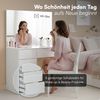 Bellamio 'Livny' Schminktisch mit Spiegel, mit 5 Schubladen, beidseitig montierbar, weiß Hochglanz, 80x53x110 cm, Wandspiegel aus HD-Glas (mit Wandbefestigung) Bild 2