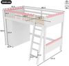 Merax Hochbett, Einzelbett(Ohne Matratze), Kinderbett, mit LED-Leuchten, mit Kleiderschrank, mit Ablageschublade, EN747 zertifiziert, Kiefernholz, 90x200cm, Weiß Bild 4