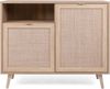 Finori Bali 01A Kommode, Dekor Sonoma Eiche / Dekor Rafia Motivdruck | Kommode für Wohnzimmer | Maß: B x H x T ca. 101,4 x 87 x 40 cm | Kommode mit 2 Rahmentüren, 1 Einlegeboden und 1 offenes Fach Bild 2