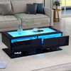 Couchtisch 100x50x35 cm mit 2 Schubladen, LED-Licht und Glasplatte – Wohnzimmertisch in Schwarz Hochglanz Bild 1