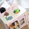 roba Spielküche - Holz - Kinderküche mit Zubehör - 2 Kochstellen, Spüle, Wasserhahn - Natur / Rosa Bild 2