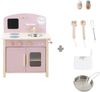 roba Spielküche - Holz - Kinderküche mit Zubehör - 2 Kochstellen, Spüle, Wasserhahn - Natur / Rosa Bild 3