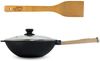 Wok Bratpfanne Ø26 cm 2,8 L aus Gusseisen mit Holzgriff Glasdeckel Asia Wokpfanne Induktion Pfannenwender Bild 2