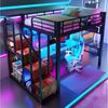 Merax Hochbett 140x200cm mit LED-Beleuchtung (Jugendbett Kinderbett Einzelbett Gamingbett, 1-St) Metallbett mit Stauraumtreppe, Hängegitter, Geländer & Stauraum Bild 3