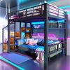 Merax Hochbett 140x200cm mit LED-Beleuchtung (Jugendbett Kinderbett Einzelbett Gamingbett, 1-St) Metallbett mit Stauraumtreppe, Hängegitter, Geländer & Stauraum Bild 2