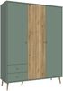 Forte HARLLSON Kleiderschrank 150 160, EasyKlix by FORTE, 2 Schubladen, Skandinavischer Stil, Holzwerkstoff, Salbei mit Mauvella Eiche Holzdekor, 154 cm breit x 202 cm hoch x 52 cm tief Bild 3