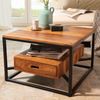 Couchtisch 60x60x40cm Sheesham Massivholz Metall Schublade Modern Wohnzimmer Bild 3