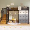 Hochbett mit Aufbewahrungsboxen, Lattenrost und Taschen, Treppe mit Regal und Kleiderschrank, 90x200 cm, Kinderbett mit Rausfallschutz, Metallbett Bild 3