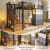 Hochbett mit Aufbewahrungsboxen, Lattenrost und Taschen, Treppe mit Regal und Kleiderschrank, 90x200 cm, Kinderbett mit Rausfallschutz, Metallbett Bild 5