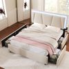 Polsterbett 160×200 cm aus Leinen-Stoff mit LED-Beleuchtung und vier Schubladen, beige Bild 3