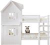Etagenbett 90x200 cm – Kiefer+MDF mit Dach & Fenster, seitlicher Rausfallschutz, dreistufige Leiter, stabile Lattenroste,Weiß Bild 5