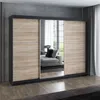 A&J MöbelLand 'Viluno' Schwebetürenschrank mit 4 Schubladen und Spiegel, Spanplatte, 215 x 59,5 x 200 cm, Natur / Natur / Schwarz Bild 2