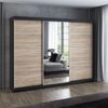 A&J MöbelLand 'Viluno' Schwebetürenschrank mit 4 Schubladen und Spiegel, Spanplatte, 215 x 59,5 x 200 cm, Natur / Natur / Schwarz Bild 3