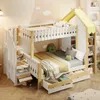 Etagenbett mit 2 Liegeflächen, Treppe, Regal, Schrank und Lattenrost, 90x200cm/140x200cm, Kinderbett mit Rausfallschutz, Hausbett Bild 4