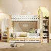 Etagenbett mit 2 Liegeflächen, Treppe, Regal, Schrank und Lattenrost, 90x200cm/140x200cm, Kinderbett mit Rausfallschutz, Hausbett Bild 2