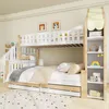Etagenbett mit 2 Liegeflächen, Treppe, Regal, Schrank und Lattenrost, 90x200cm/140x200cm, Kinderbett mit Rausfallschutz, Hausbett Bild 3