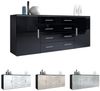 Vladon Sideboard Faro V2, Kommode mit 2 Türen und 4 Schubladen, Schwarz matt/Bordeaux Hochglanz (166 x 72 x 35 cm) Bild 2