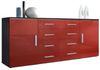Vladon Sideboard Faro V2, Kommode mit 2 Türen und 4 Schubladen, Schwarz matt/Bordeaux Hochglanz (166 x 72 x 35 cm) Bild 4