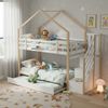 Kinder-Etagenbett 90x200cm, mit Eckleiter, Schutzgitter & 2 Einzelbetten, Kiefernholz, weiß Bild 2