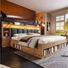 STILVORA Stauraumbett 180x200 mit Stauraum Holzbett Jugendbett mit LED und Nachttische (Doppelbett / Systembett, Holzoptik, mit LED & USB/Typ-C, inkl. Lattenrost, viel Stauraum), RGB-LED mit Fernbedienung, rollbare Nachttische, geräuscharm & stabil Bild 3