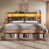 STILVORA Stauraumbett 180x200 mit Stauraum Holzbett Jugendbett mit LED und Nachttische (Doppelbett / Systembett, Holzoptik, mit LED & USB/Typ-C, inkl. Lattenrost, viel Stauraum), RGB-LED mit Fernbedienung, rollbare Nachttische, geräuscharm & stabil Bild 2