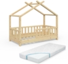 VITALISPA Kinderbett Hausbett DESIGN 70x140cm Natur Zaun Kinder Holz Haus Hausbett mit Matratze