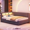 Polsterbett Schlafsofa 140x200 cm mit LED-Licht und USB-Anschluss, ohne Matratze Bild 3