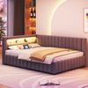 Polsterbett Schlafsofa 140x200 cm mit LED-Licht und USB-Anschluss, ohne Matratze Bild 3
