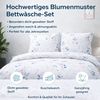 ZIRVEHOME Bettwäsche Baumwolle Bettwäsche-Set Weiß Bettbezug rosa-blauem Floralmuster, Renforce, 3 teilig, Baumwolle Bettbezug Weiß mit Blumenmuster Rosa Blau Bild 4