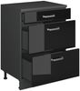 Küchenschrank für Dachschrägen R-Line Schwarz Hochglanz 60 cm ohne Schräge mit 3 Schubladen Vicco Bild 3