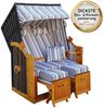 BRAST® Strandkorb Rügen Deluxe | für 2 Personen | 120cm breit | 5 Designs | inkl. wetterfeste Abdeckhaube | verstellbare Rückenlehne weiches Fußkissen | Grau/Blau/Olive - gestreift Bild 2