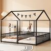 Etagenbett 90x200 cm, Metall-Eisenrahmen in Hausform mit Geländer und Leiter, Schwarz Bild 2