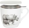 KÖNITZ 115S572955 Becher AMAZING ANIMALS Nashörner 425 ml mit Sieb und Deckel, Bone China Porzellan / Design Vanessa Kahl Bild 1